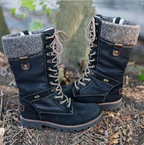 Beatrice | Bottes mi-Mollets en Laine à lacets avec Fermeture éclair sur le côté