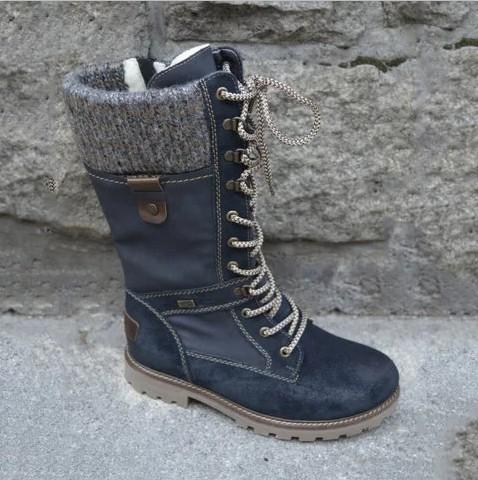 Béatrice | Bottes mi-Mollets en Laine à lacets avec Fermeture éclair sur le côté