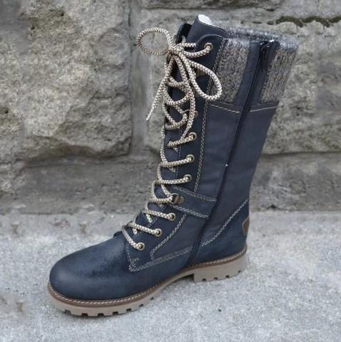 Béatrice | Bottes mi-Mollets en Laine à lacets avec Fermeture éclair sur le côté